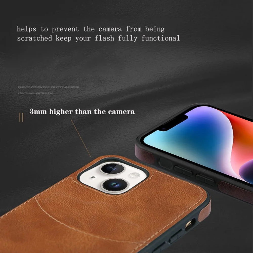For iPhone 14 Plus Anti-scratch Cell Phone Cover Business Style Card Slot PU Leather+TPU Mobile Phone Case - Dark Coffee - 5