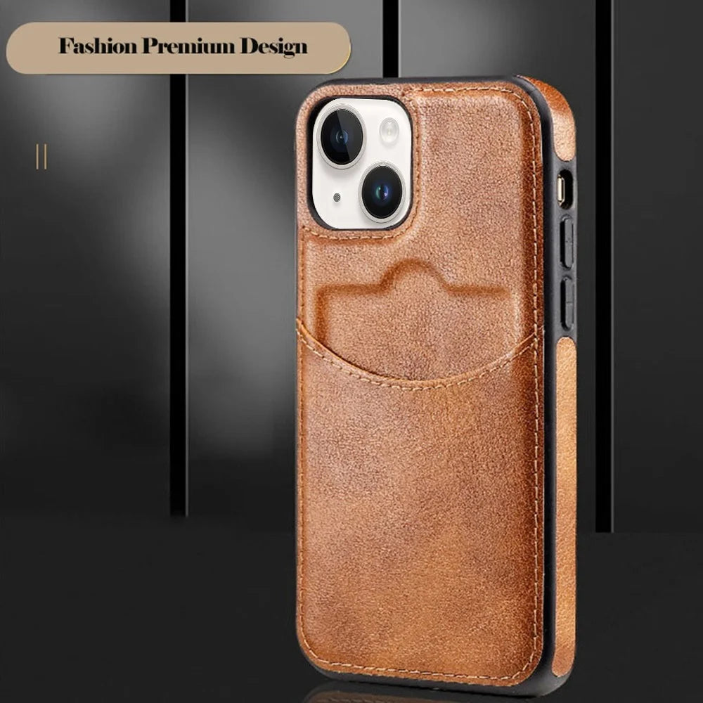For iPhone 14 Plus Anti-scratch Cell Phone Cover Business Style Card Slot PU Leather+TPU Mobile Phone Case - Dark Coffee - 7