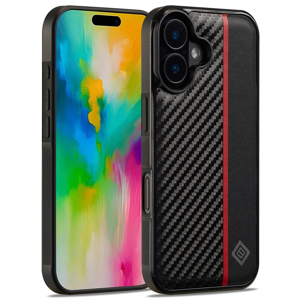LC.IMEEKE For iPhone 16 Case Carbon Fiber Texture Leather+TPU+EVA Phone Cover - 1