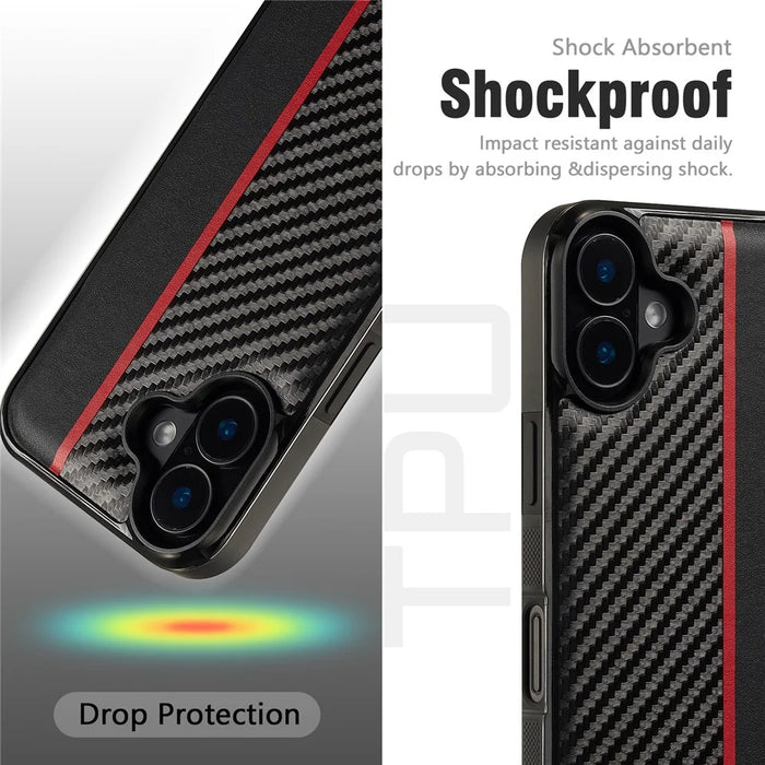 LC.IMEEKE For iPhone 16 Pro Max Case Carbon Fiber Texture Leather+TPU+EVA Phone Cover - 6