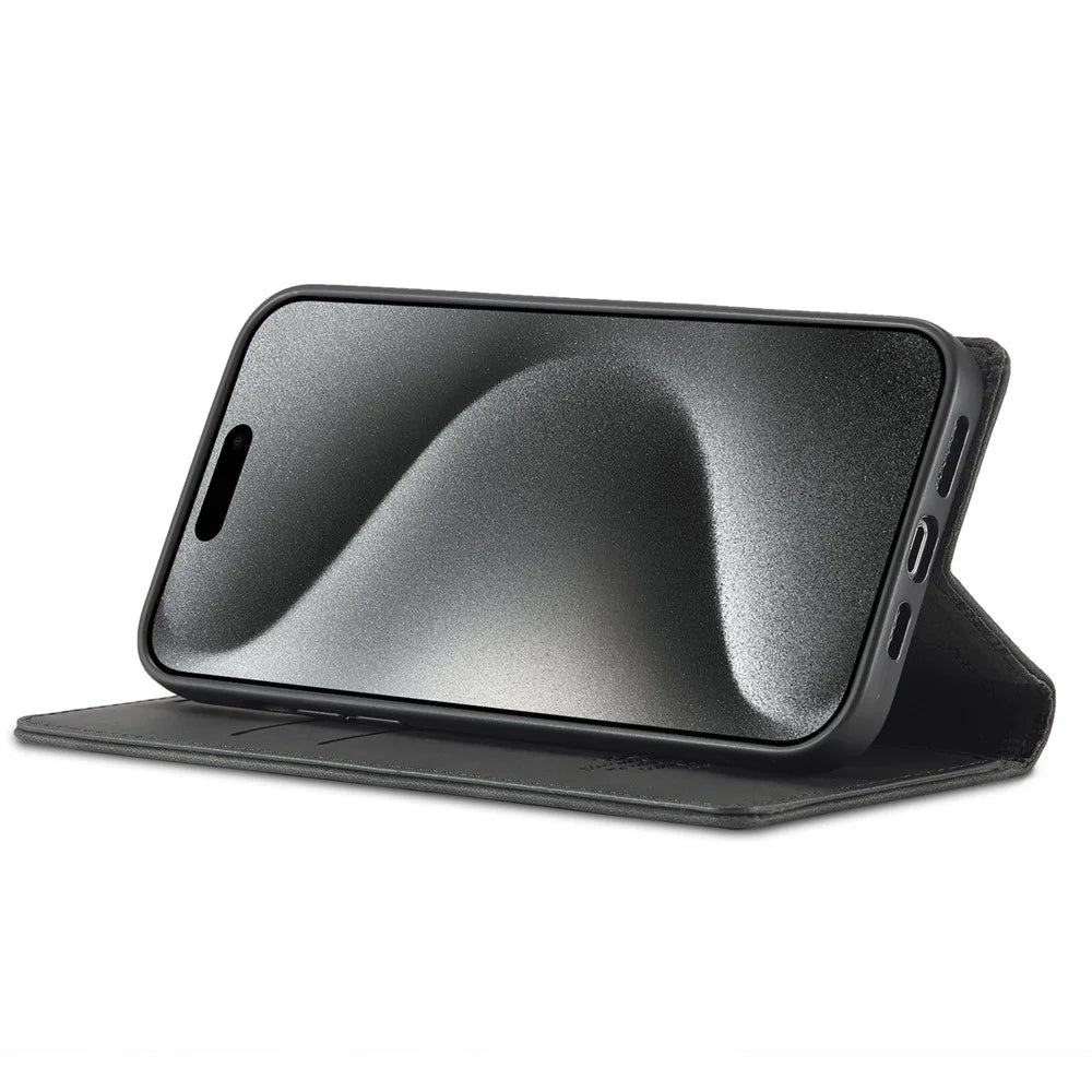 LC.IMEEKE For iPhone 16 Pro Case Wallet Microfiber Leather Phone Cover - Black - 2
