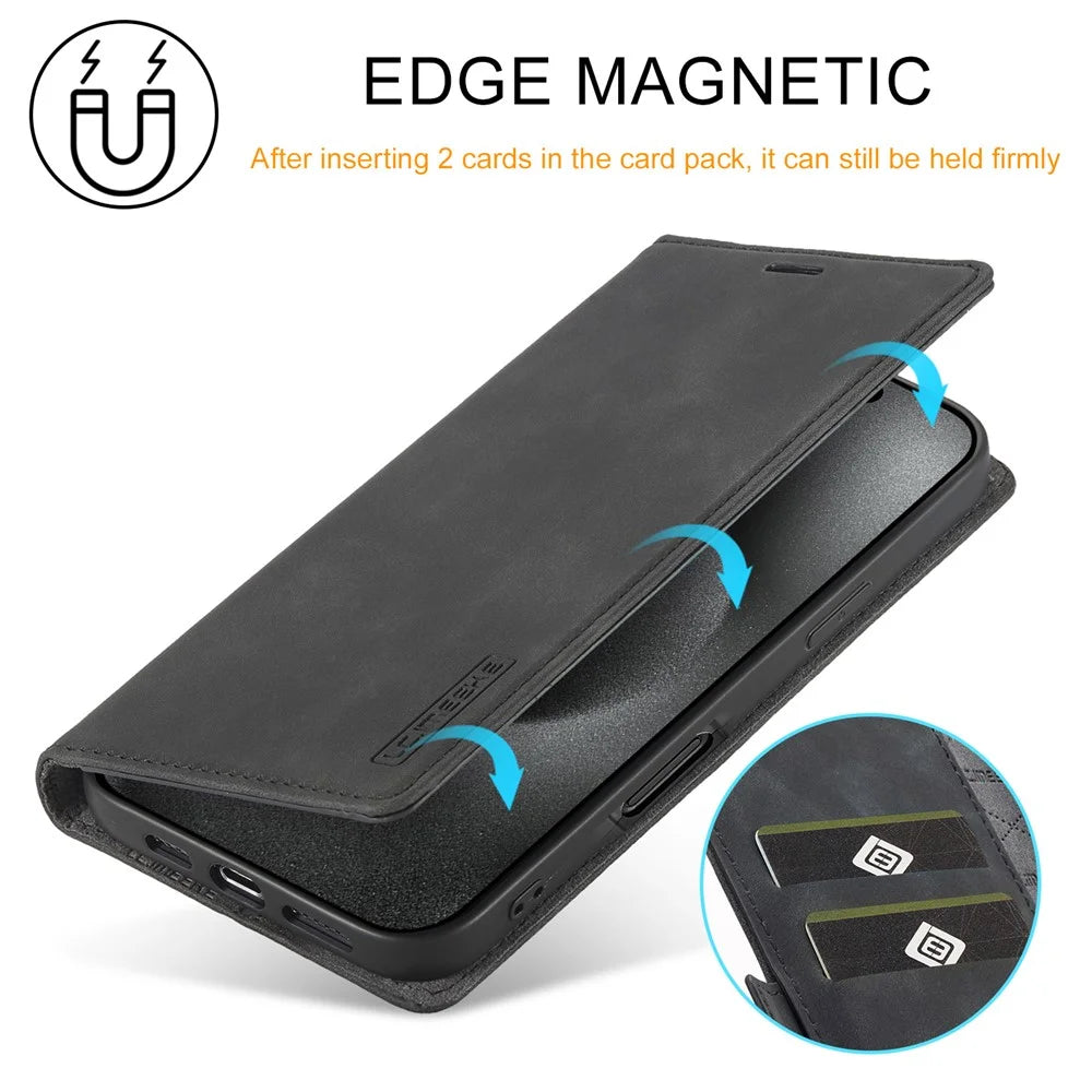 LC.IMEEKE For iPhone 16 Pro Case Wallet Microfiber Leather Phone Cover - Black - 5