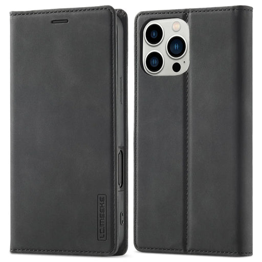 LC.IMEEKE For iPhone 16 Pro Max Case Wallet Microfiber Leather Phone Cover - Black - 1