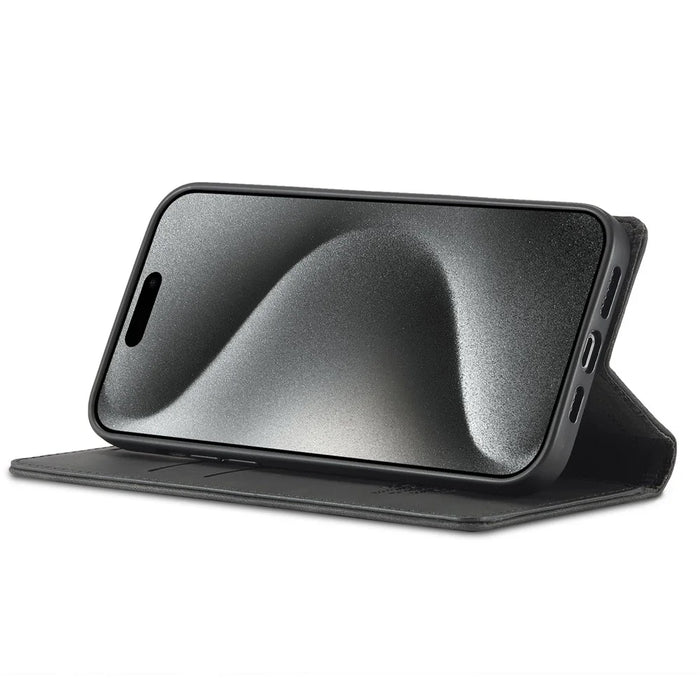 LC.IMEEKE For iPhone 16 Pro Max Case Wallet Microfiber Leather Phone Cover - Black - 2