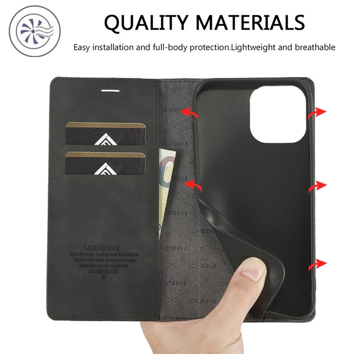 LC.IMEEKE For iPhone 16 Pro Max Case Wallet Microfiber Leather Phone Cover - Black - 4