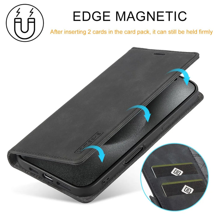 LC.IMEEKE For iPhone 16 Pro Max Case Wallet Microfiber Leather Phone Cover - Black - 5