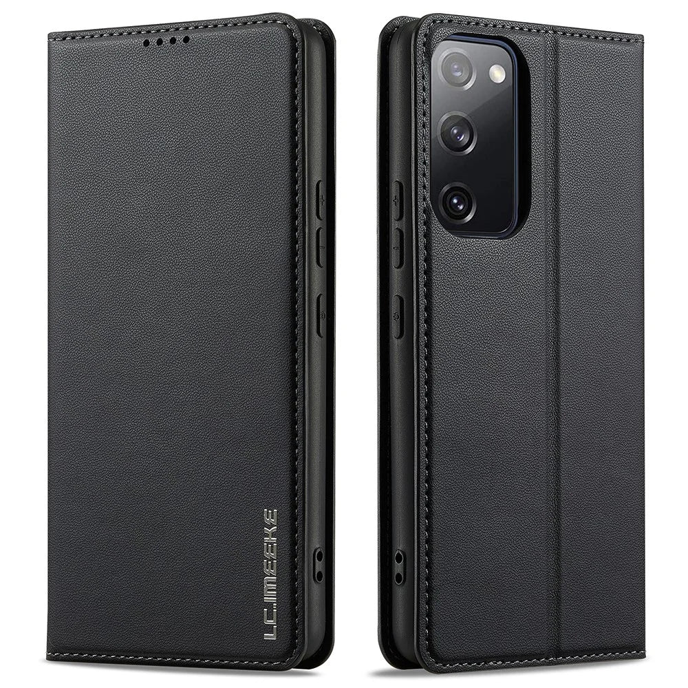 LC.IMEEKE L1 Series for Samsung Galaxy S20 FE 2022 / S20 FE 5G / S20 FE / S20 Lite Case Leather Wallet Stand Phone Cover - Black - 1