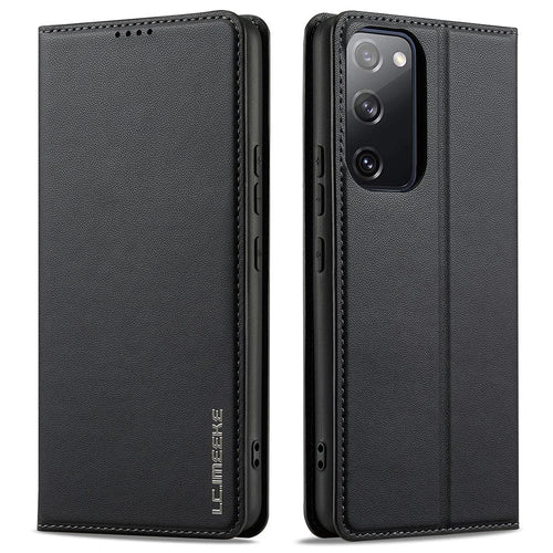LC.IMEEKE L1 Series for Samsung Galaxy S20 FE 2022 / S20 FE 5G / S20 FE / S20 Lite Case Leather Wallet Stand Phone Cover - Black - 1