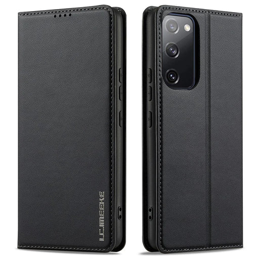 LC.IMEEKE L1 Series for Samsung Galaxy S20 FE 2022 / S20 FE 5G / S20 FE / S20 Lite Case Leather Wallet Stand Phone Cover - Black - 1