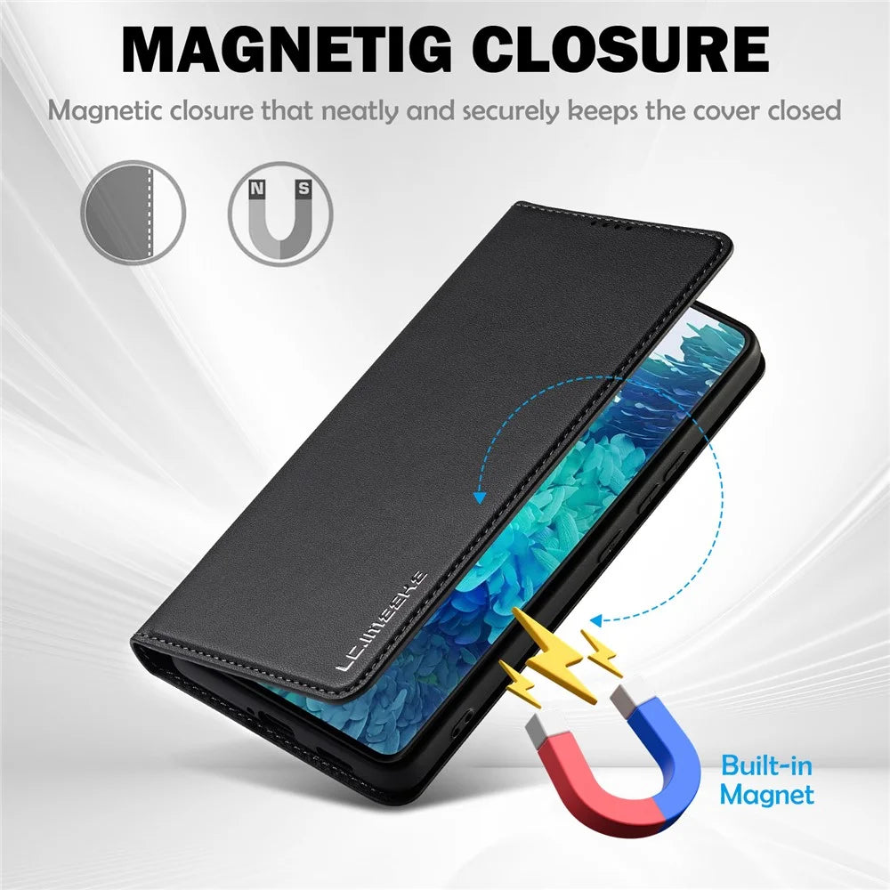LC.IMEEKE L1 Series for Samsung Galaxy S20 FE 2022 / S20 FE 5G / S20 FE / S20 Lite Case Leather Wallet Stand Phone Cover - Black - 4