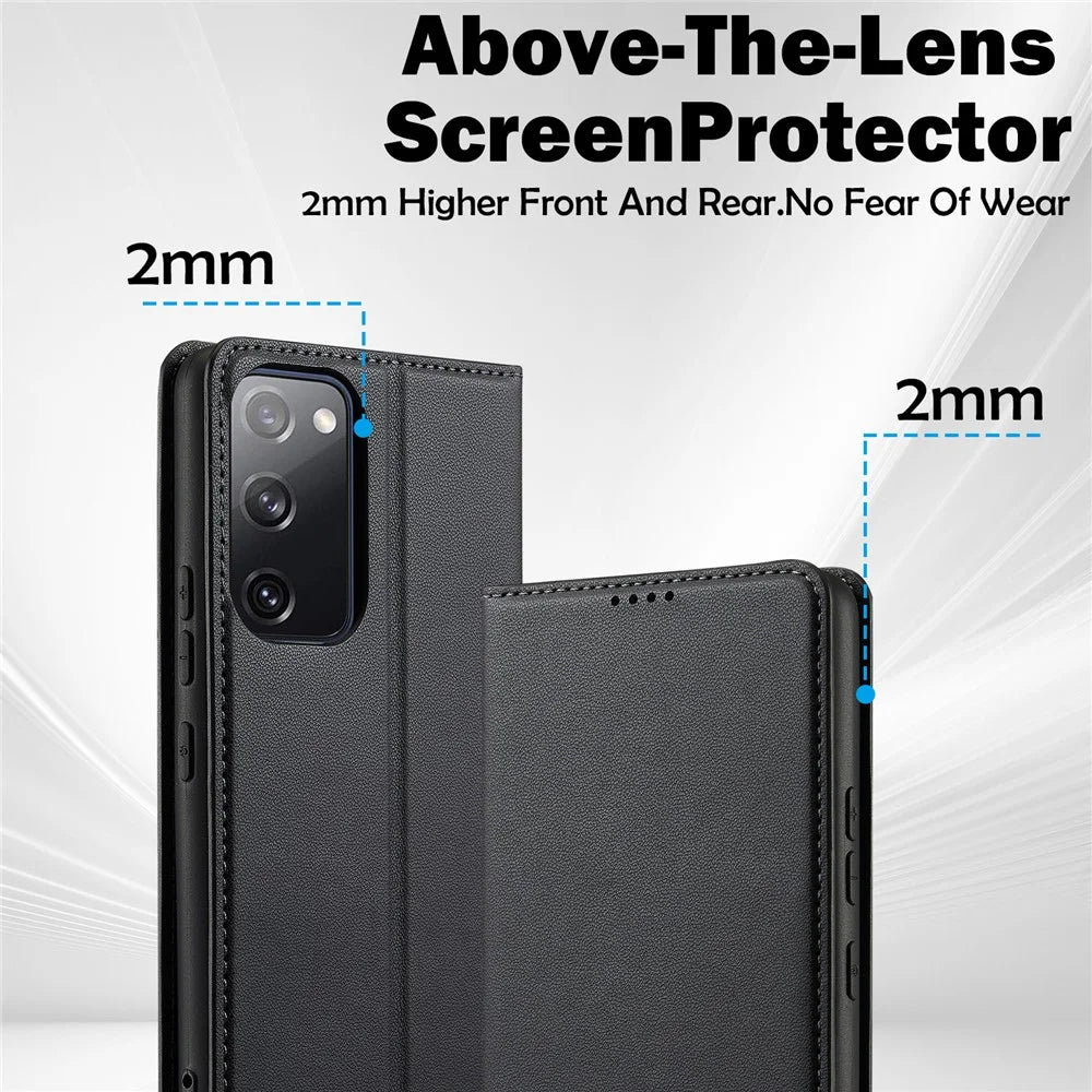 LC.IMEEKE L1 Series for Samsung Galaxy S20 FE 2022 / S20 FE 5G / S20 FE / S20 Lite Case Leather Wallet Stand Phone Cover - Black - 6