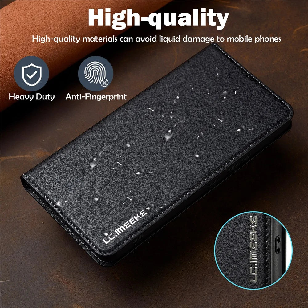 LC.IMEEKE L1 Series for Samsung Galaxy S20 FE 2022 / S20 FE 5G / S20 FE / S20 Lite Case Leather Wallet Stand Phone Cover - Black - 7