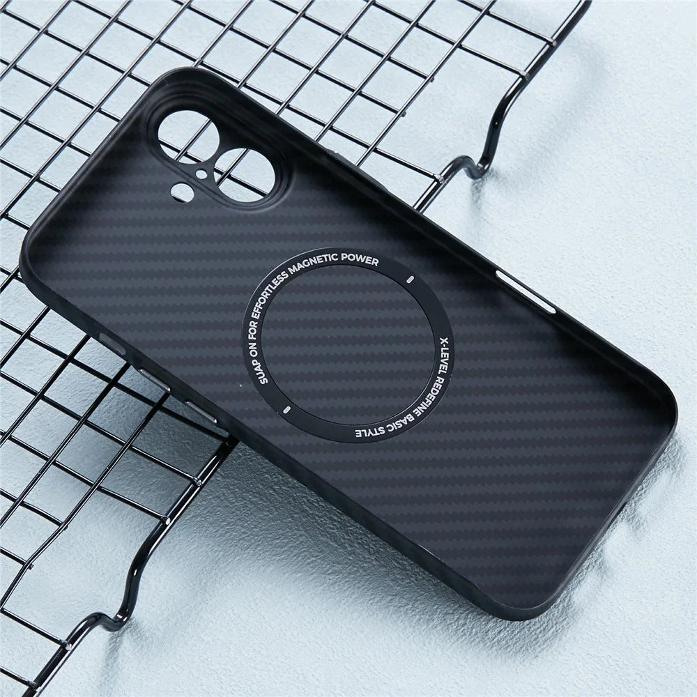 X-LEVEL For iPhone 16 Magnetic Case Ultra-Thin PC Hard Phone Cover Carbon Fiber Texture - Black - 4