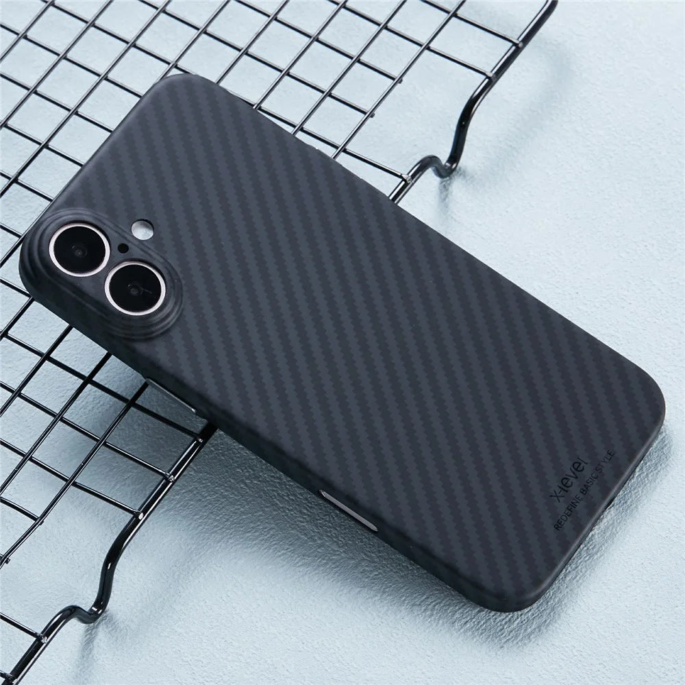 X-LEVEL For iPhone 16 Magnetic Case Ultra-Thin PC Hard Phone Cover Carbon Fiber Texture - Black - 5