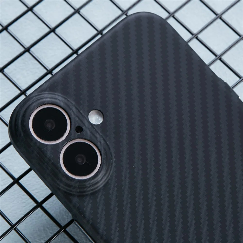 X-LEVEL For iPhone 16 Magnetic Case Ultra-Thin PC Hard Phone Cover Carbon Fiber Texture - Black - 6