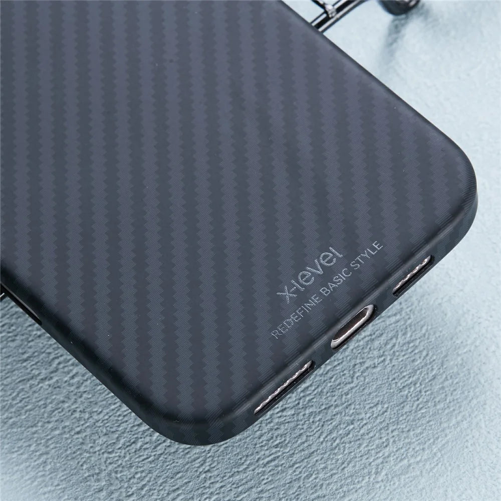 X-LEVEL For iPhone 16 Magnetic Case Ultra-Thin PC Hard Phone Cover Carbon Fiber Texture - Black - 7
