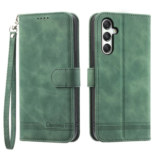 DIERFENG DF-03 For Samsung Galaxy M35 5G Leather Case Lines Imprint Wallet Phone Cover - Green - 1