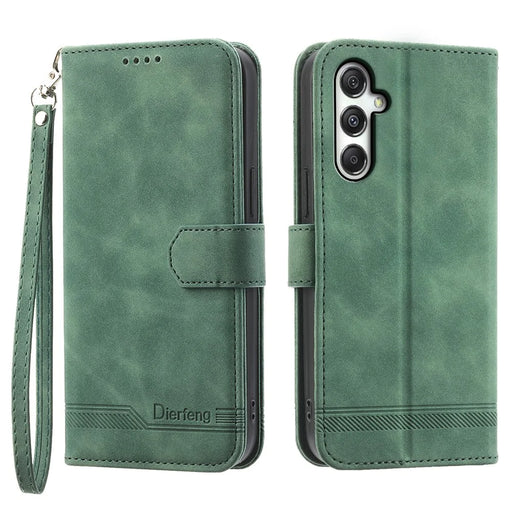 DIERFENG DF-03 For Samsung Galaxy M35 5G Leather Case Lines Imprint Wallet Phone Cover - Green - 1
