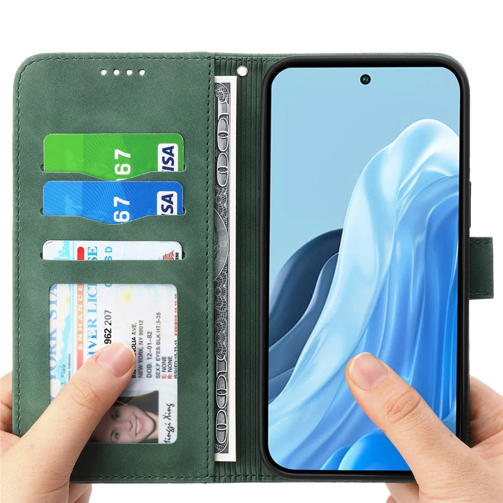 DIERFENG DF-03 For Samsung Galaxy M35 5G Leather Case Lines Imprint Wallet Phone Cover - Green - 2