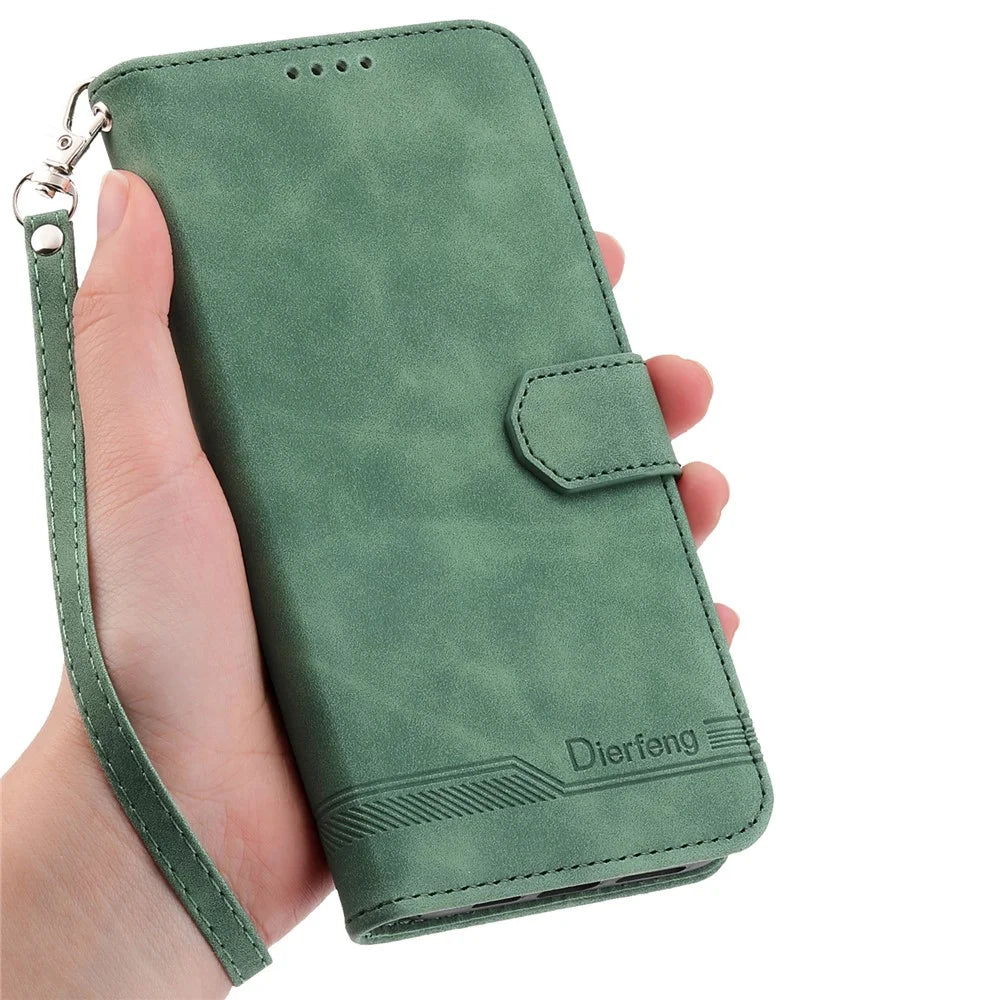 DIERFENG DF-03 For Samsung Galaxy M35 5G Leather Case Lines Imprint Wallet Phone Cover - Green - 4