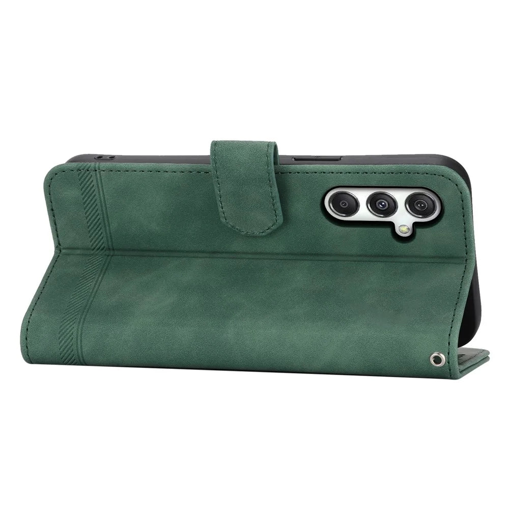 DIERFENG DF-03 For Samsung Galaxy M35 5G Leather Case Lines Imprint Wallet Phone Cover - Green - 5