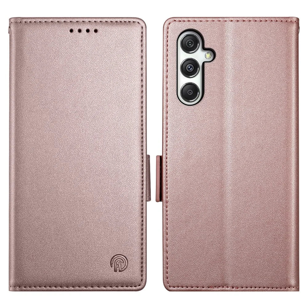 DF-010 For Samsung Galaxy M35 5G Stand Case PU Leather Wallet Phone Cover - Rose Gold - 1