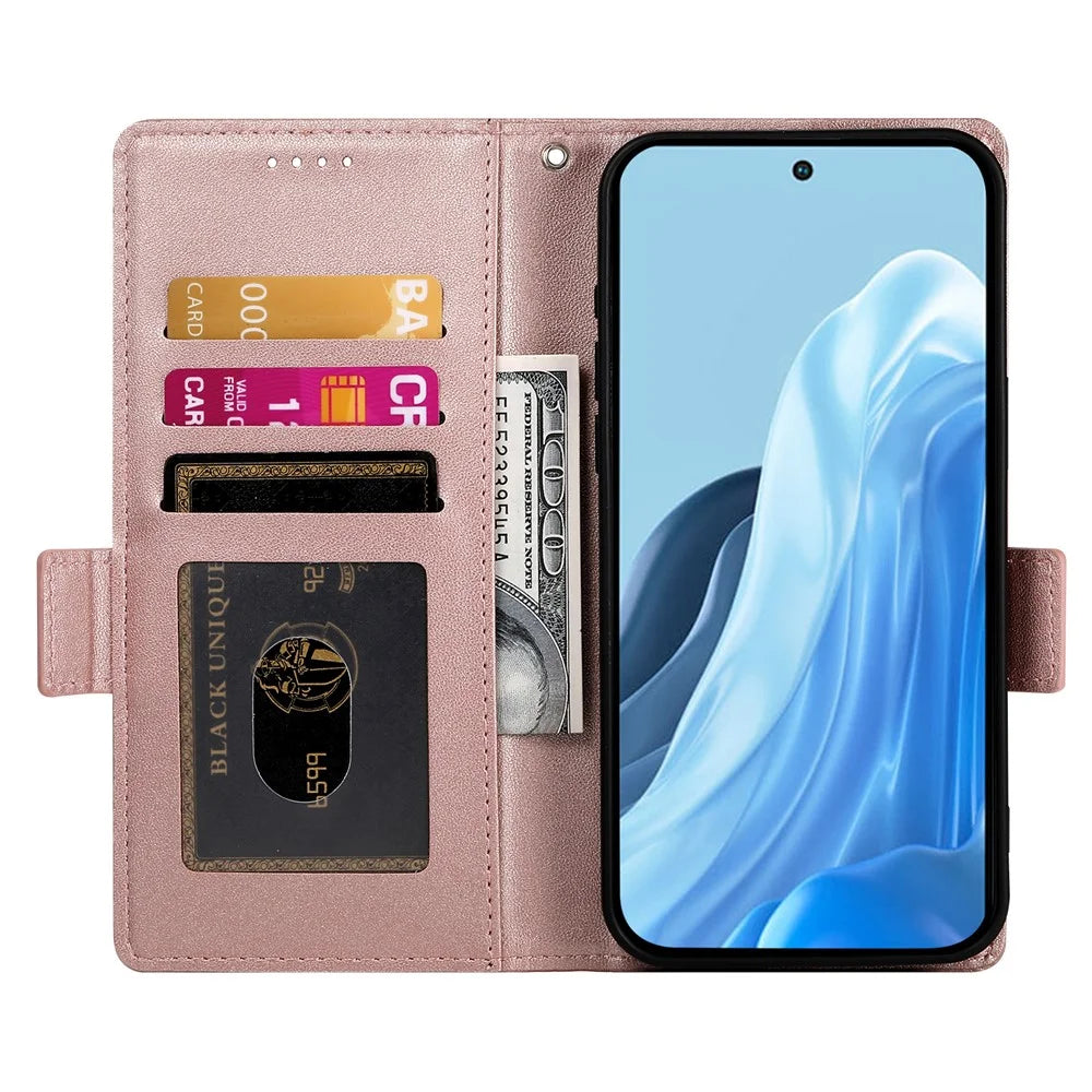 DF-010 For Samsung Galaxy M35 5G Stand Case PU Leather Wallet Phone Cover - Rose Gold - 2