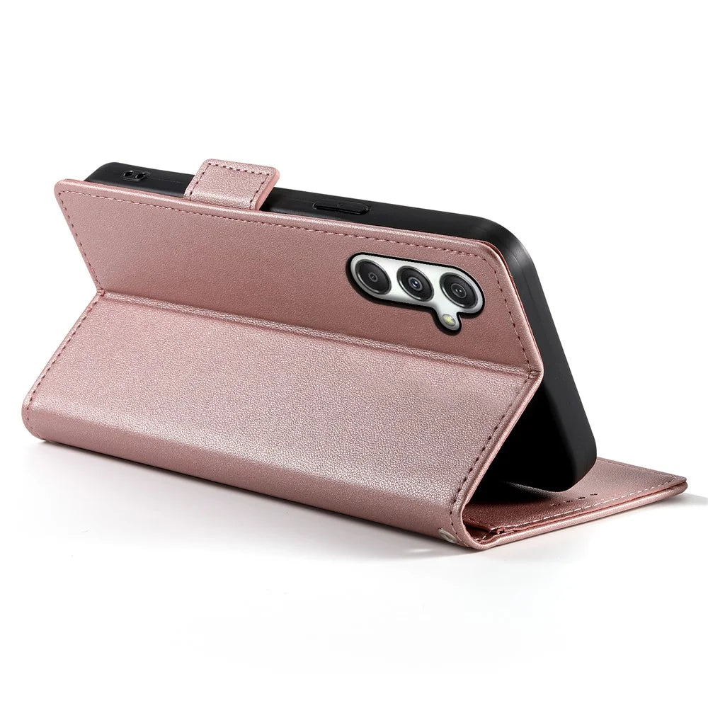 DF-010 For Samsung Galaxy M35 5G Stand Case PU Leather Wallet Phone Cover - Rose Gold - 3