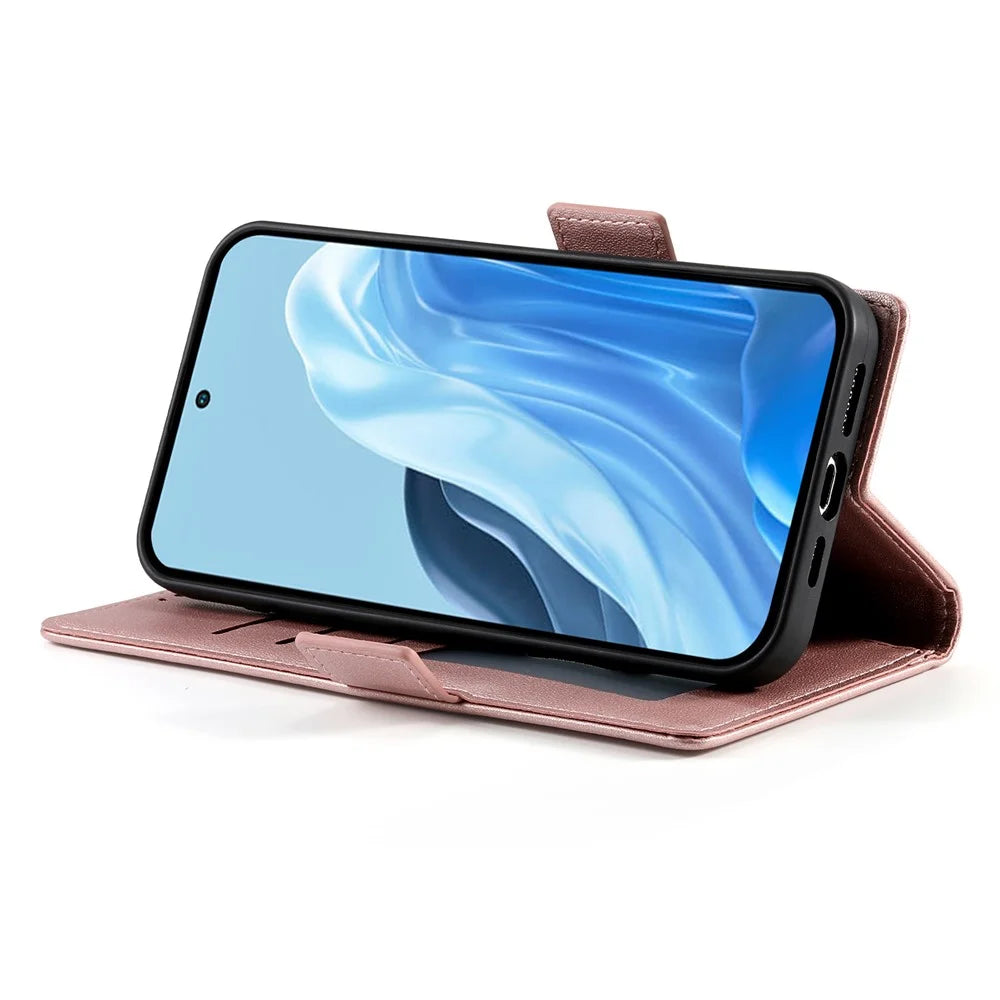 DF-010 For Samsung Galaxy M35 5G Stand Case PU Leather Wallet Phone Cover - Rose Gold - 4