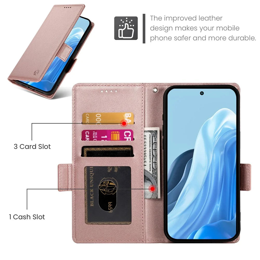 DF-010 For Samsung Galaxy M35 5G Stand Case PU Leather Wallet Phone Cover - Rose Gold - 6