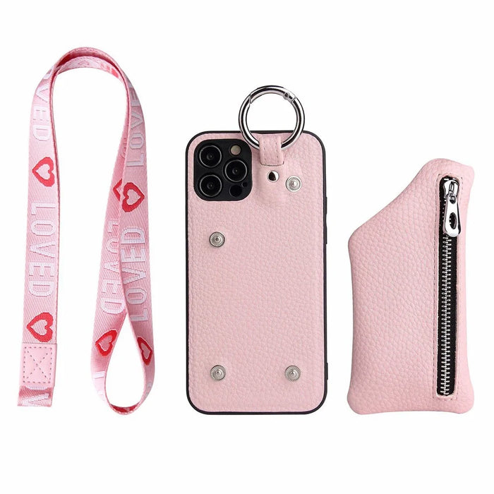For iPhone 14 Pro Max Zipper Pocket Protective Cover with Lanyard Detachable Wallet PU Leather Coated TPU Phone Case - Black - 5