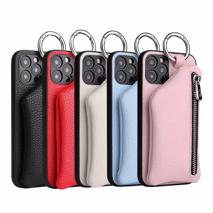 For iPhone 14 Pro Max Zipper Pocket Protective Cover with Lanyard Detachable Wallet PU Leather Coated TPU Phone Case - Black - 7