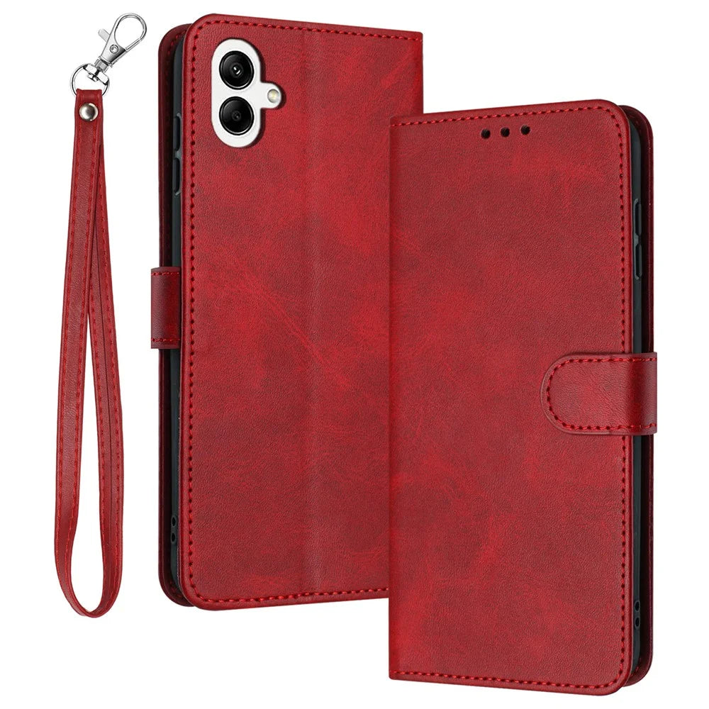For Samsung Galaxy A06 4G Case Flip Stand PU Leather Wallet Phone Cover Calf Texture - Red - 1