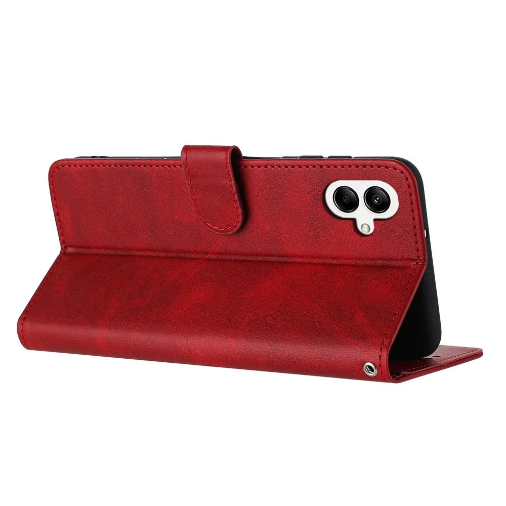 For Samsung Galaxy A06 4G Case Flip Stand PU Leather Wallet Phone Cover Calf Texture - Red - 2