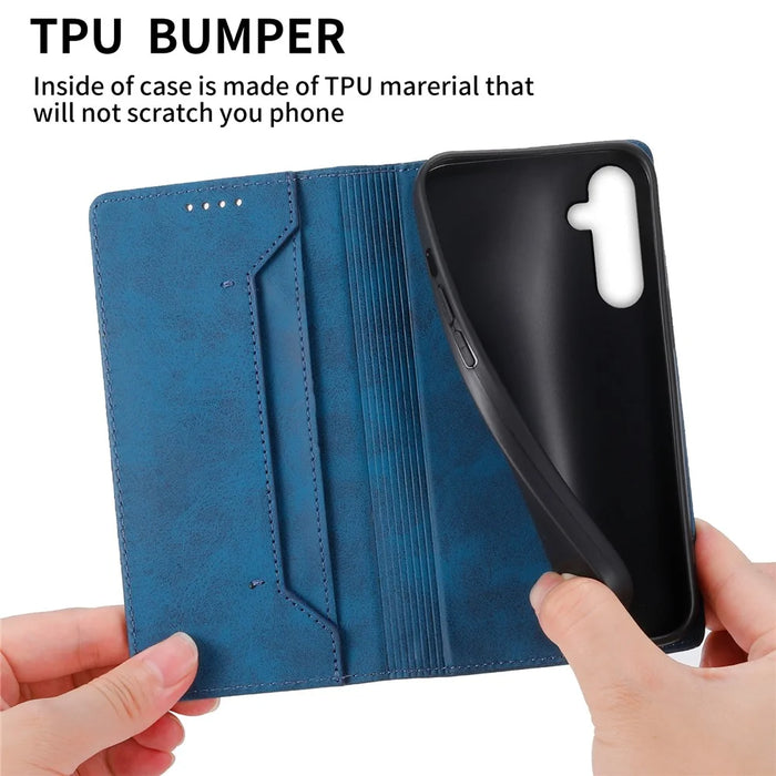 DF-05 For Samsung Galaxy A16 5G / A16 4G Wallet Case RFID Blocking PU Leather Phone Cover - Blue - 6