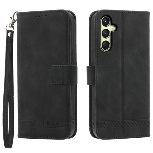 DIERFENG DF-03 For Samsung Galaxy A16 5G / A16 4G Leather Case Lines Imprint Wallet Phone Cover - Black - 1