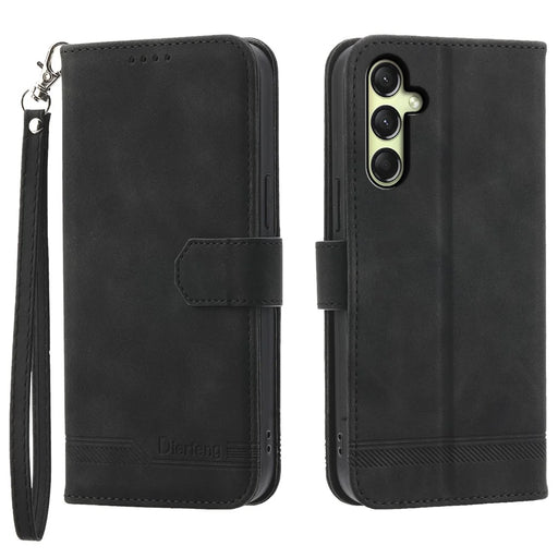 DIERFENG DF-03 For Samsung Galaxy A16 5G / A16 4G Leather Case Lines Imprint Wallet Phone Cover - Black - 1