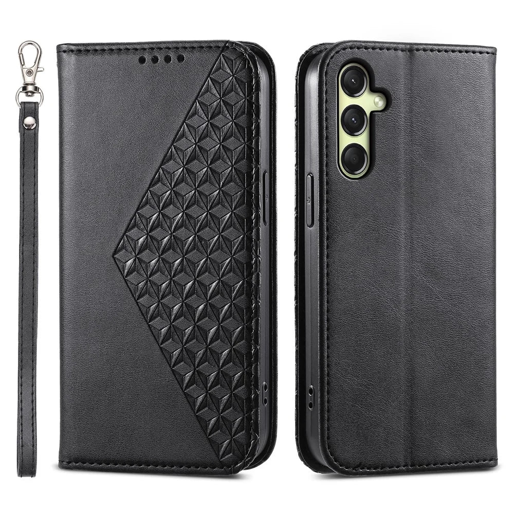 For Samsung Galaxy A16 5G / A16 4G Case Calf Texture PU Leather Phone Cover with Wallet - Black - 1