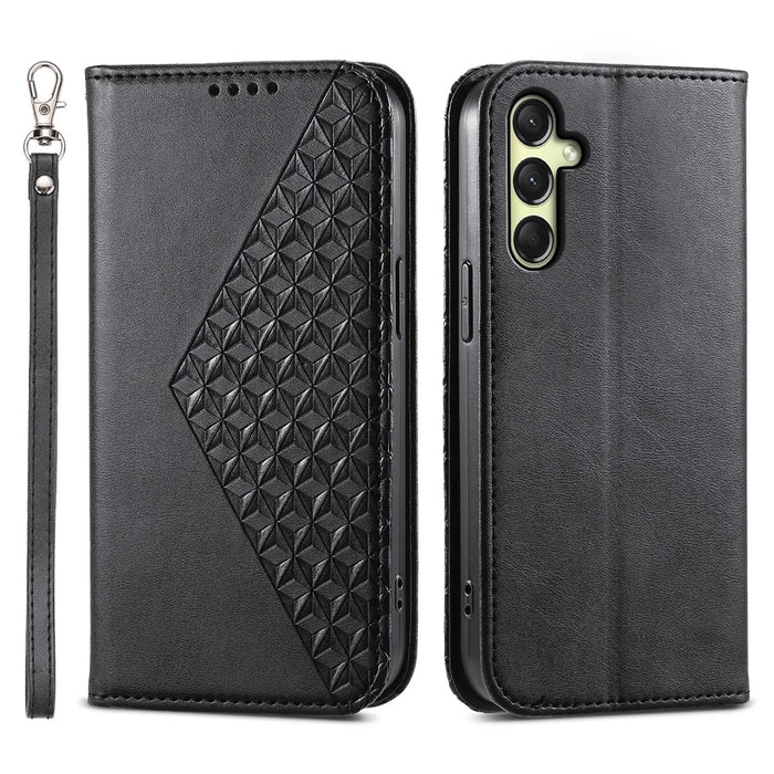 For Samsung Galaxy A16 5G / A16 4G Case Calf Texture PU Leather Phone Cover with Wallet - Black - 1