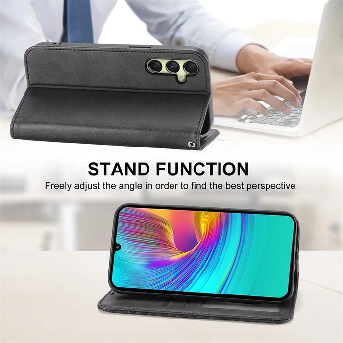 For Samsung Galaxy A16 5G / A16 4G Case Calf Texture PU Leather Phone Cover with Wallet - Black - 3