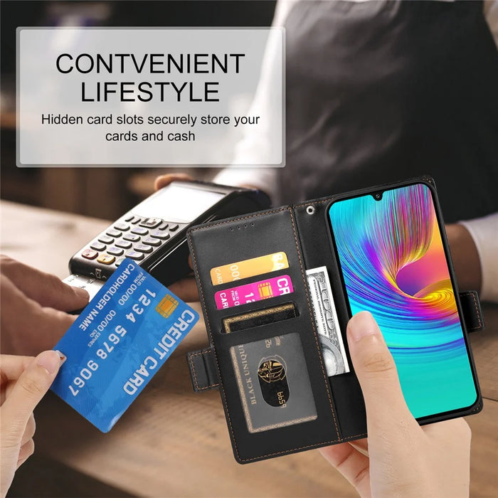 DF-010 For Samsung Galaxy A16 5G / A16 4G Stand Case PU Leather Wallet Phone Cover - Black - 5