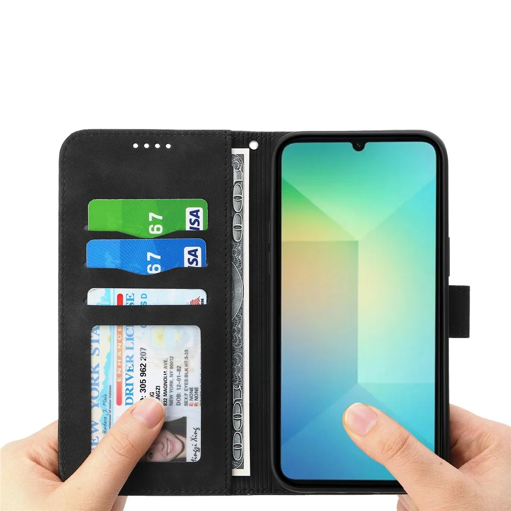 DIERFENG DF-03 For Samsung Galaxy A06 4G Leather Case Lines Imprint Wallet Phone Cover - Black - 2