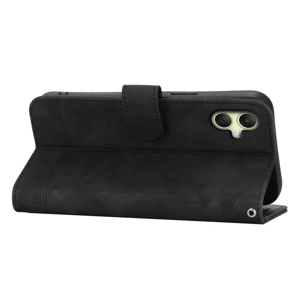 DIERFENG DF-03 For Samsung Galaxy A06 4G Leather Case Lines Imprint Wallet Phone Cover - Black - 4