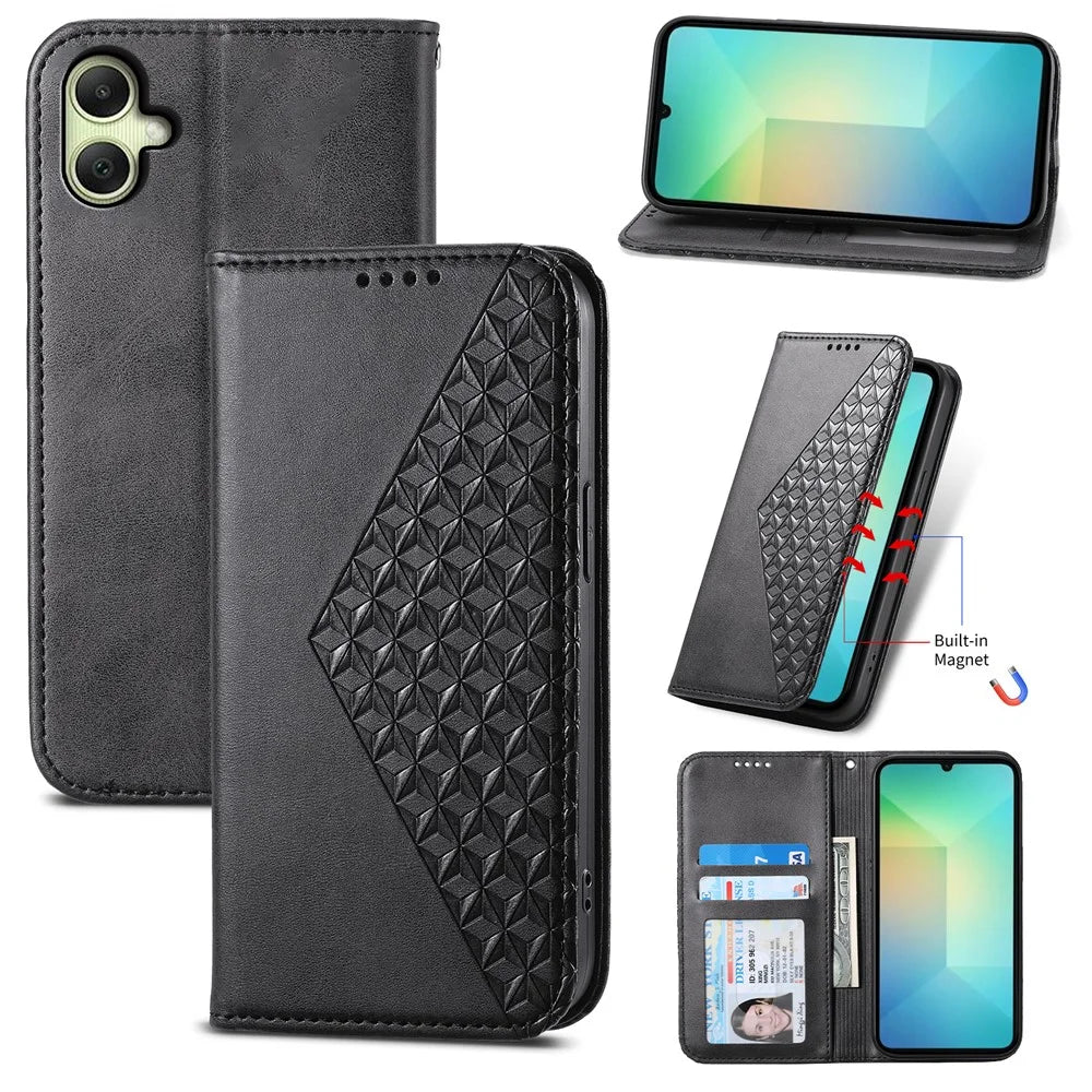 For Samsung Galaxy A06 4G Case Calf Texture PU Leather Phone Cover with Wallet - Black - 7