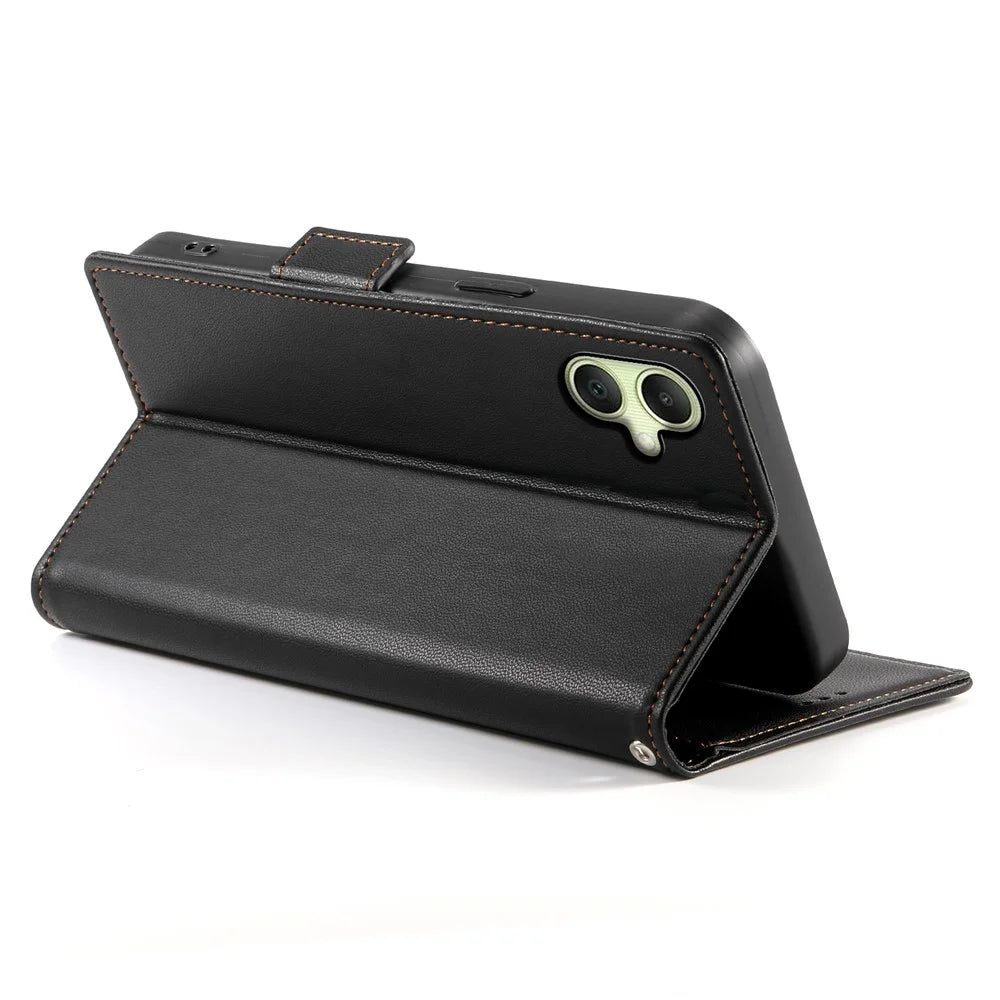DF-010 For Samsung Galaxy A06 4G Stand Case PU Leather Wallet Phone Cover - Black - 3