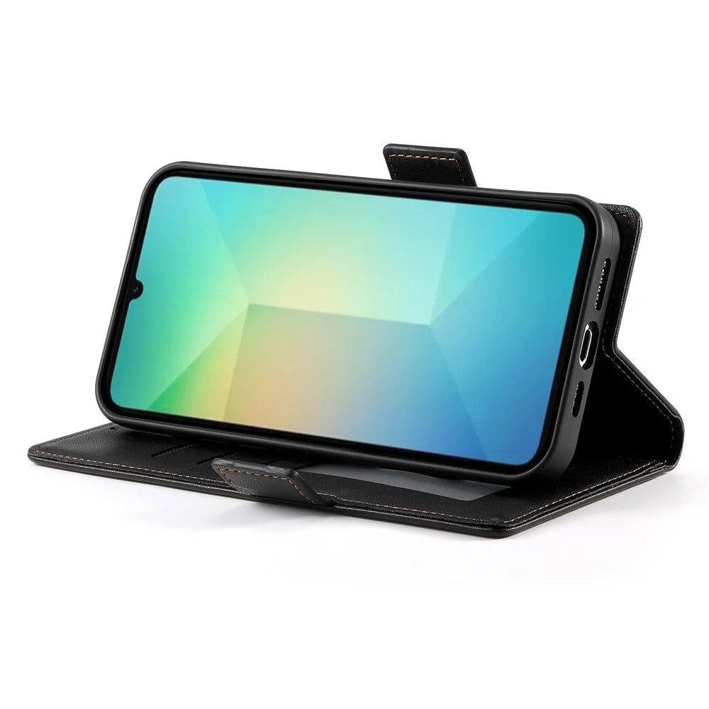DF-010 For Samsung Galaxy A06 4G Stand Case PU Leather Wallet Phone Cover - Black - 4