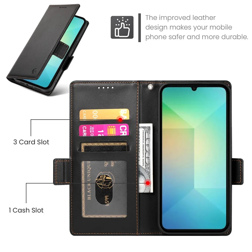 DF-010 For Samsung Galaxy A06 4G Stand Case PU Leather Wallet Phone Cover - Black - 6