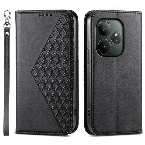 For Realme GT 6 5G Case Calf Texture PU Leather Phone Cover with Wallet - Black - 1