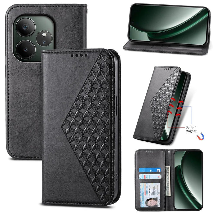 For Realme GT 6 5G Case Calf Texture PU Leather Phone Cover with Wallet - Black - 7