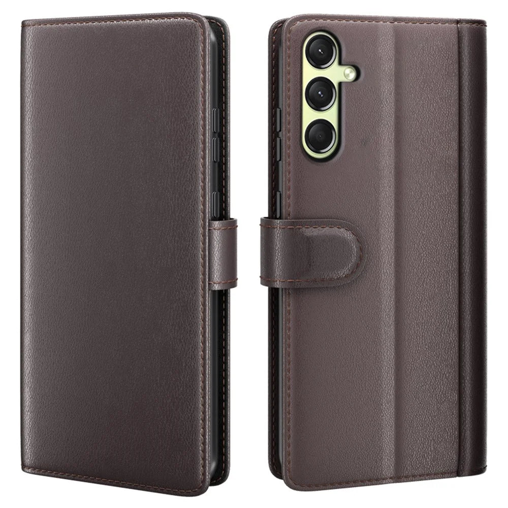 For Samsung Galaxy A16 5G / A16 4G Case Genuine Split Leather Phone Cover with Wallet Stand - Brown - 1